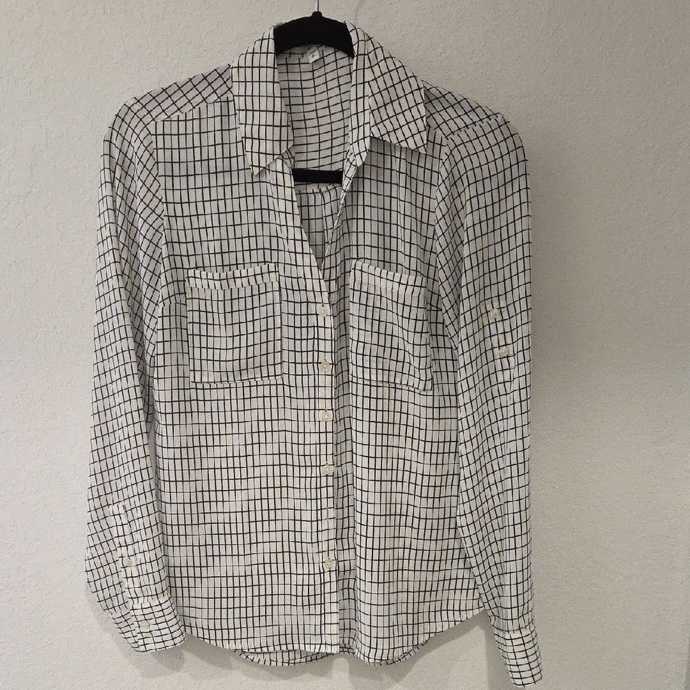 Express Black and White Grid Pattern Shirt